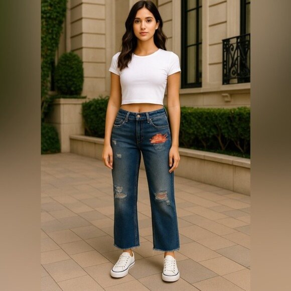 Levi’s 504 Slouch Straight Distressed Studded Floral Embroidered Jeans Sz 7 M - Picture 14 of 14